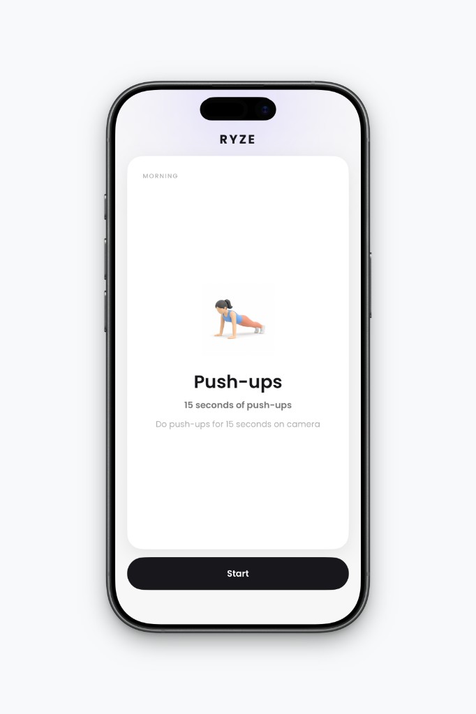 Push-ups challenge screen with Start morning challenge